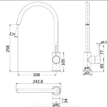 Hali Sink Mixer - Technical Drawing