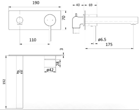Hali Wall Basin Mixer - Technical Drawing