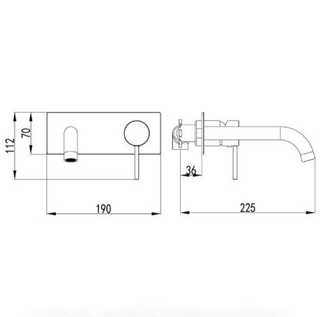 Hali Wall Basin Mixer Curved Spout - Technical Drawing