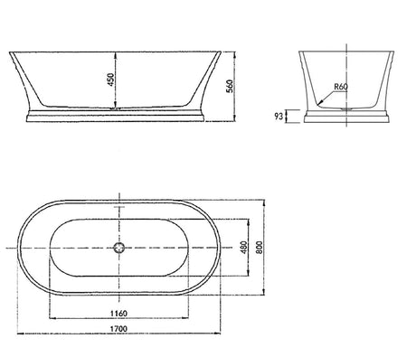 HAMPTON Freestanding 1500/1700mm Overflow Bathtub - Gloss White