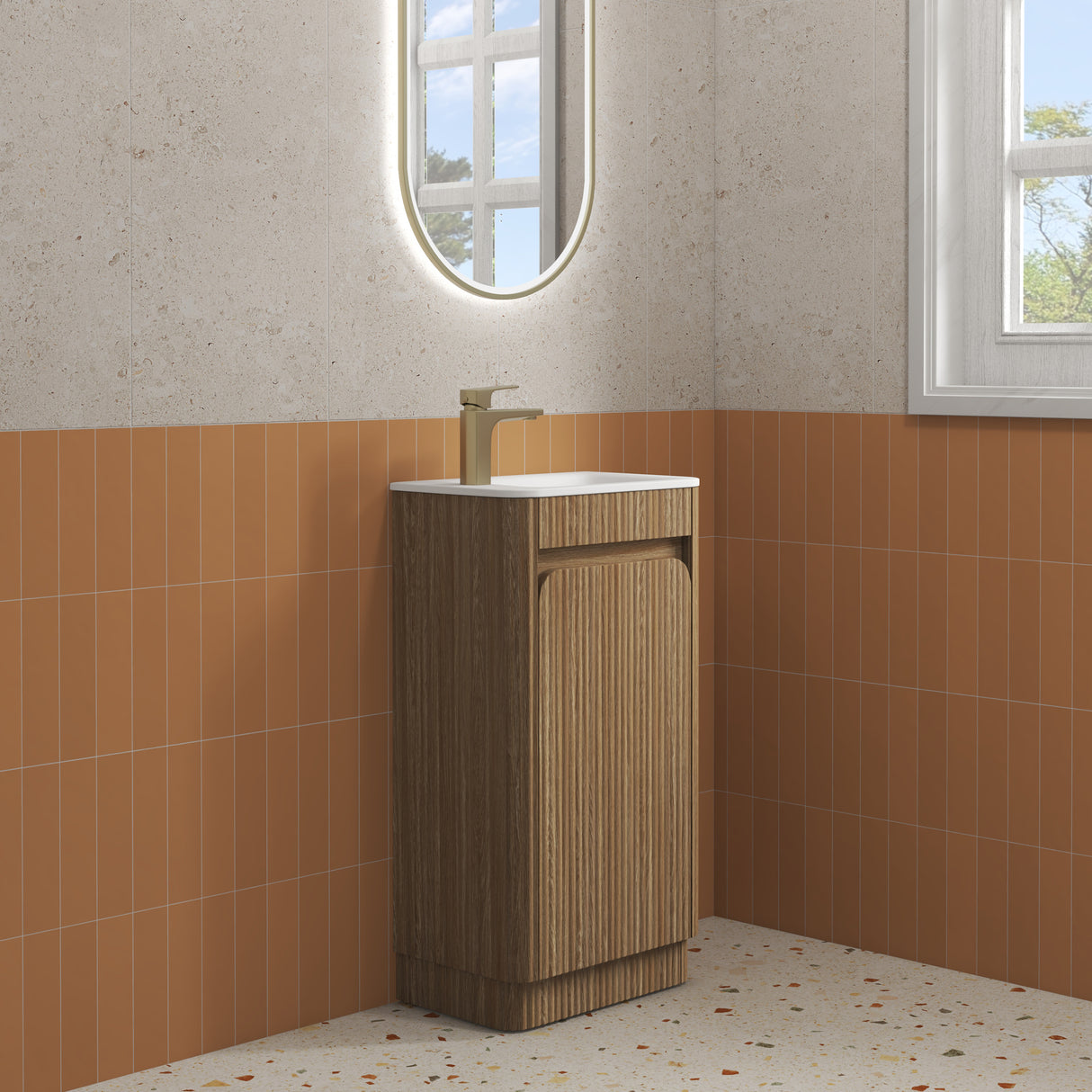 HARTELLE Mini Fluted Floor Standing Cabinet (Harvest Oak)