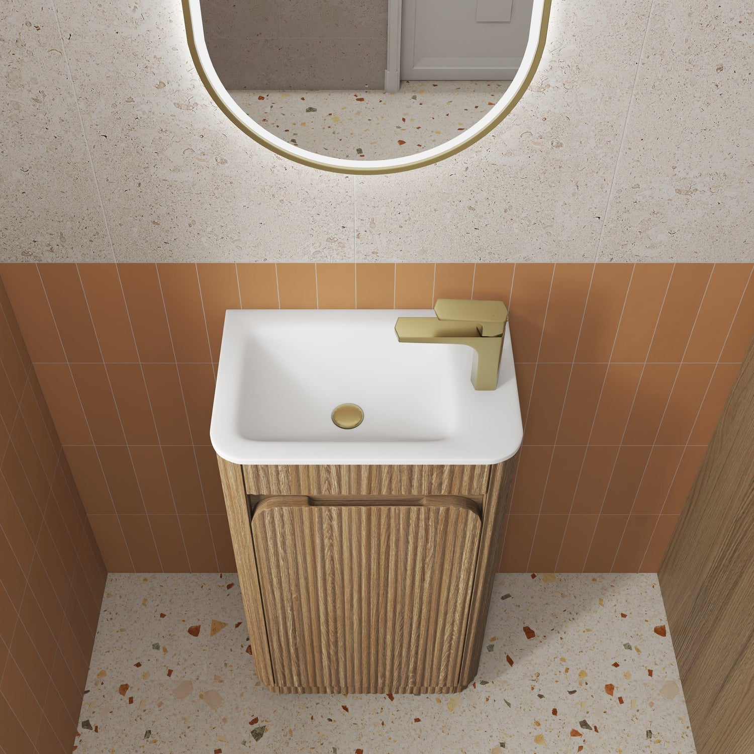 HARTELLE Mini Fluted Floor Standing Cabinet (Harvest Oak)