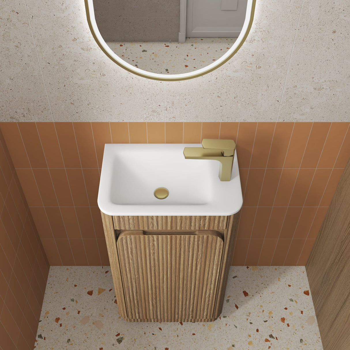 HARTELLE Mini Fluted Floor Standing Cabinet (Harvest Oak)