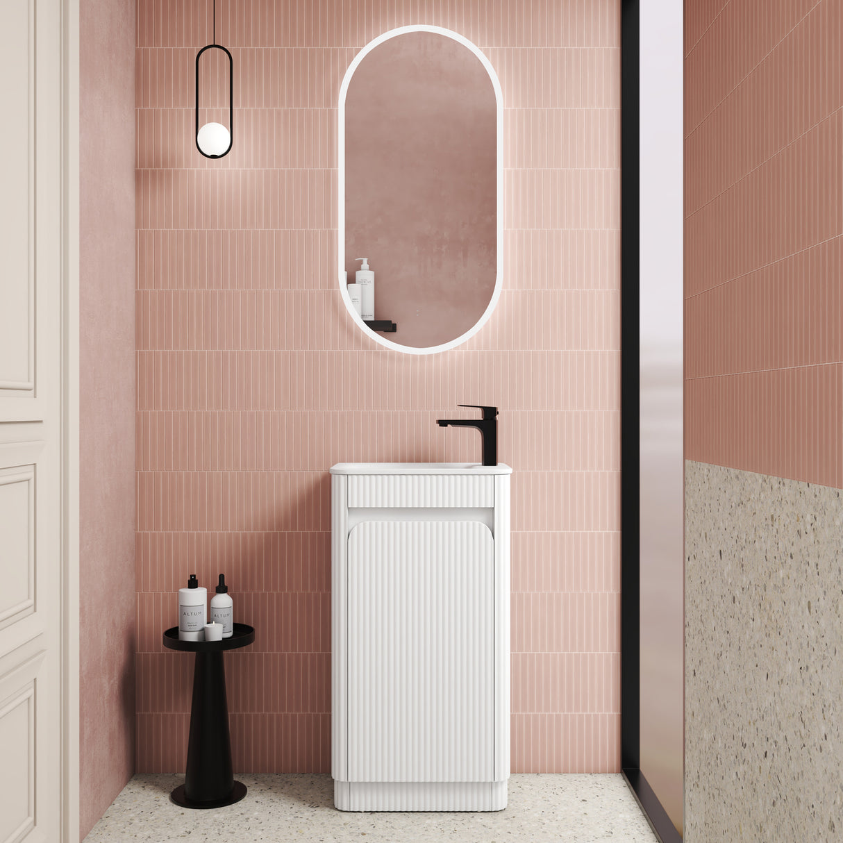 HARTELLE Mini Fluted Floor Standing Cabinet (Matte White)