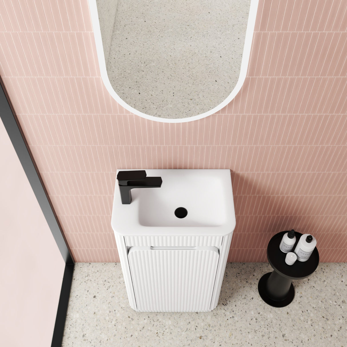 HARTELLE Mini Fluted Floor Standing Cabinet (Matte White)