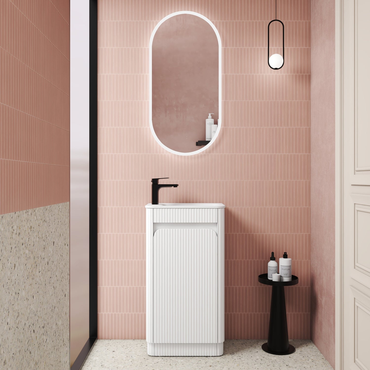 HARTELLE Mini Fluted Floor Standing Cabinet (Matte White)
