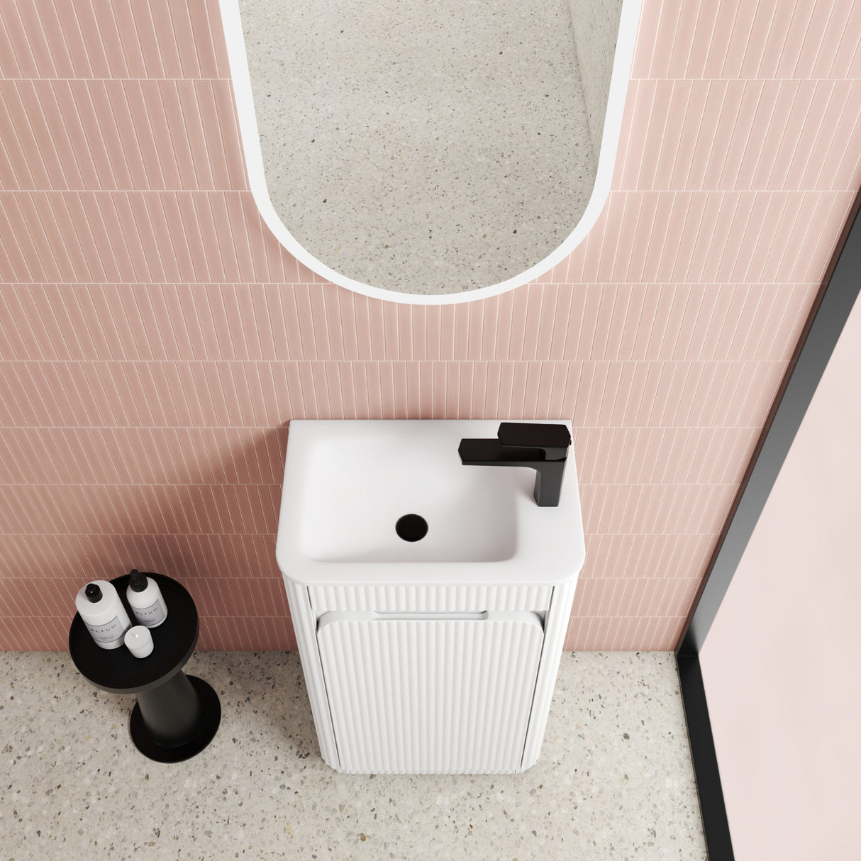 HARTELLE Mini Fluted Floor Standing Cabinet (Matte White)