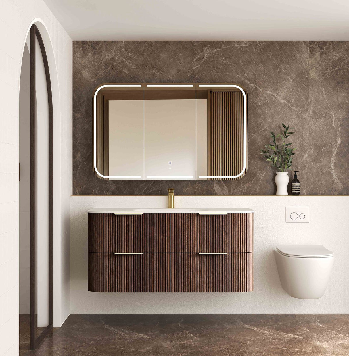 HAVANA Wall Hung Fluted Curve Vanity Sable Walnut