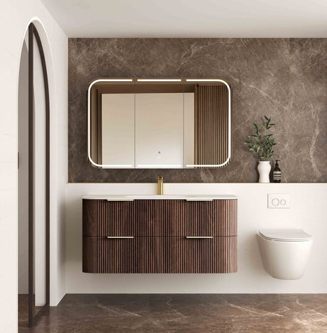 HAVANA Wall Hung Fluted Curve Vanity Sable Walnut