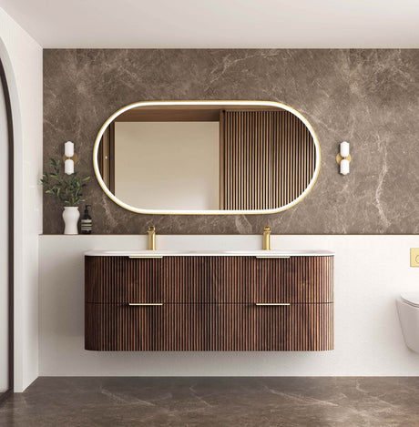 HAVANA Wall Hung Fluted Curve Vanity Sable Walnut