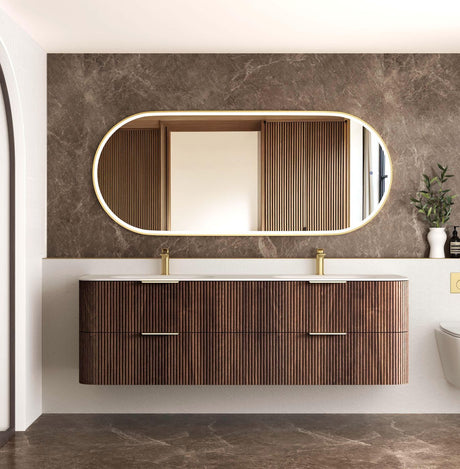 HAVANA Wall Hung Fluted Curve Vanity Sable Walnut