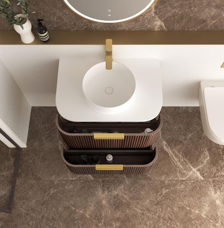HAVANA Wall Hung Fluted Curve Vanity Sable Walnut 
