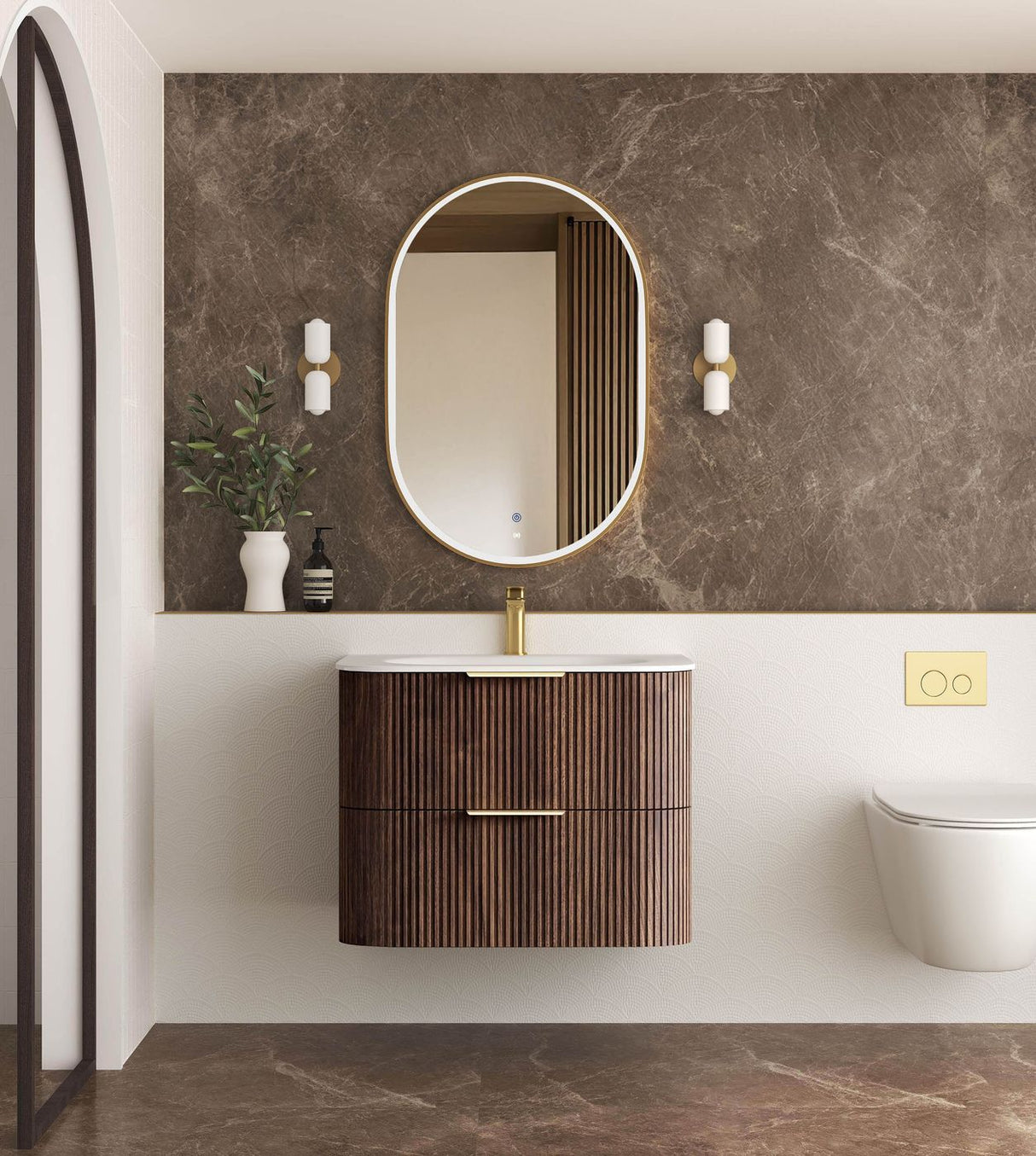 HAVANA Wall Hung Fluted Curve Vanity Sable Walnut