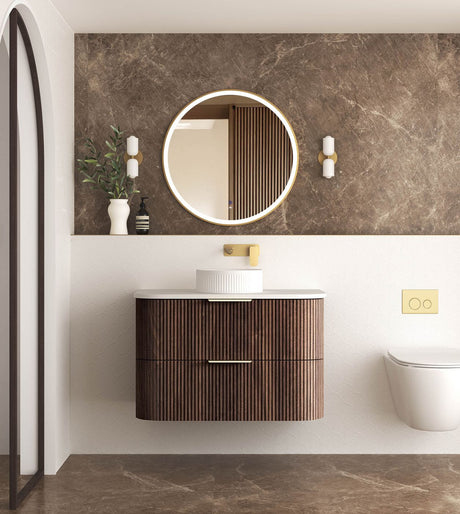 HAVANA Wall Hung Fluted Curve Vanity Sable Walnut