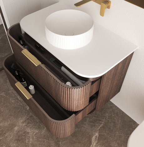 HAVANA Wall Hung Fluted Curve Vanity Sable Walnut 