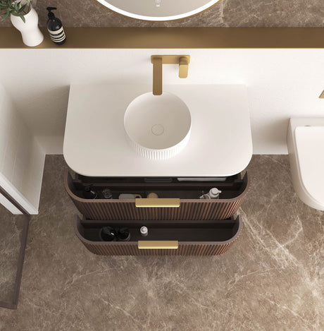 HAVANA Wall Hung Fluted Curve Vanity Sable Walnut 