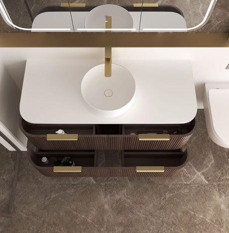 HAVANA Wall Hung Fluted Curve Vanity Sable Walnut 