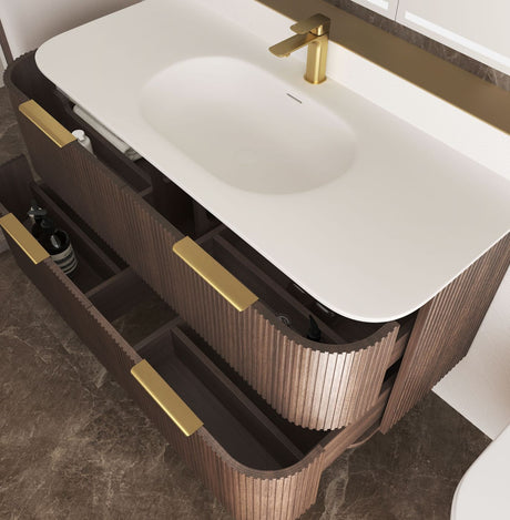 HAVANA Wall Hung Fluted Curve Vanity Sable Walnut 