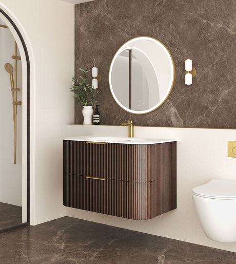 HAVANA Wall Hung Fluted Curve Vanity Sable Walnut 