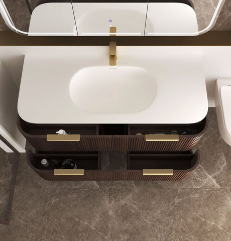 HAVANA Wall Hung Fluted Curve Vanity Sable Walnut 