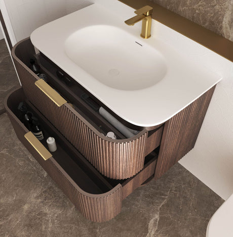 HAVANA Wall Hung Fluted Curve Vanity Sable Walnut 