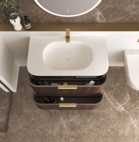 HAVANA Wall Hung Fluted Curve Vanity Sable Walnut 