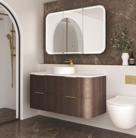 HAVANA Wall Hung Fluted Curve Vanity Sable Walnut