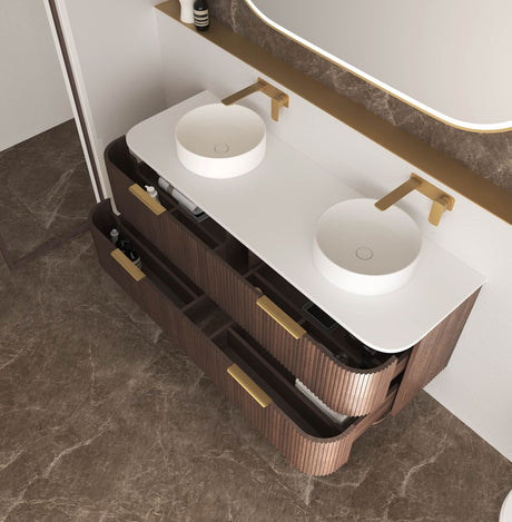 HAVANA Wall Hung Fluted Curve Vanity Sable Walnut