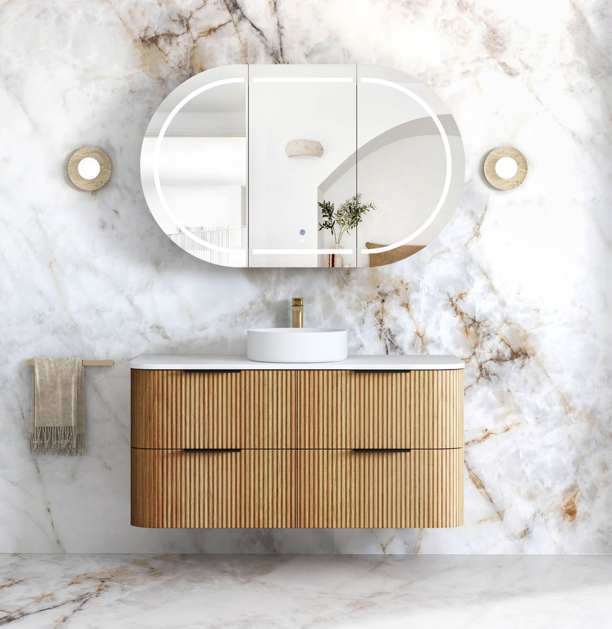 HAVANA Wall Hung Fluted Curve Vanity Woodland Oak