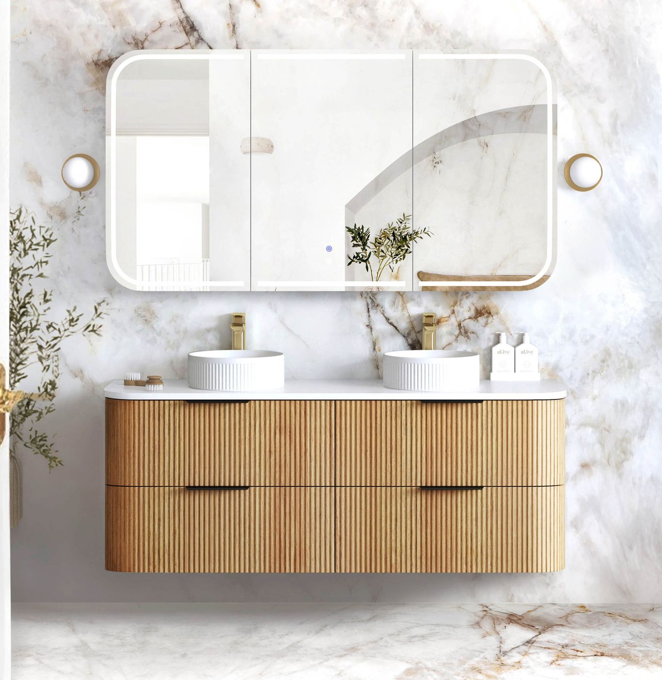 HAVANA Wall Hung Fluted Curve Vanity Woodland Oak