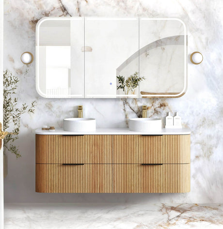 HAVANA Wall Hung Fluted Curve Vanity Woodland Oak