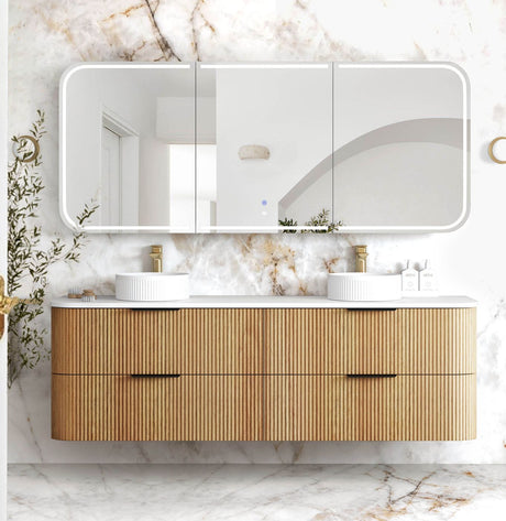 HAVANA Wall Hung Fluted Curve Vanity Woodland Oak
