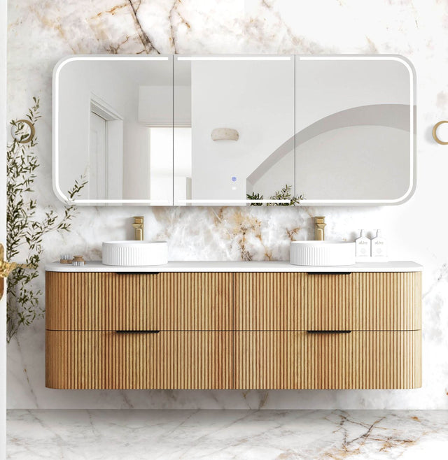 HAVANA Wall Hung Fluted Curve Vanity Woodland Oak