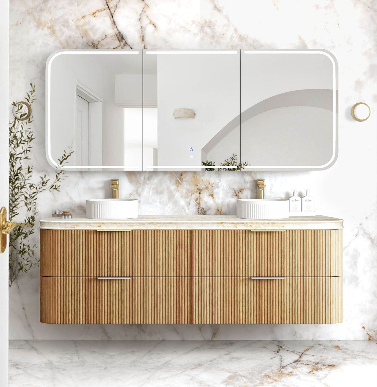 HAVANA Wall Hung Fluted Curve Vanity Woodland Oak