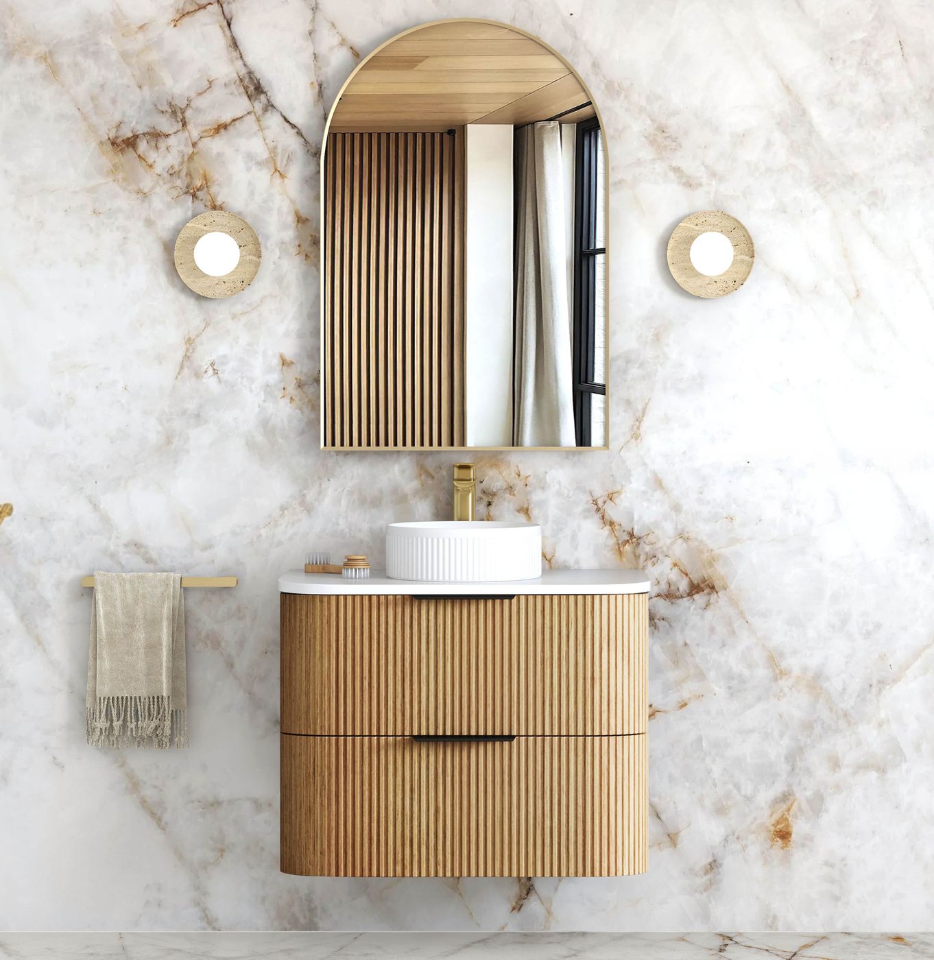 HAVANA Wall Hung Fluted Curve Vanity Woodland Oak