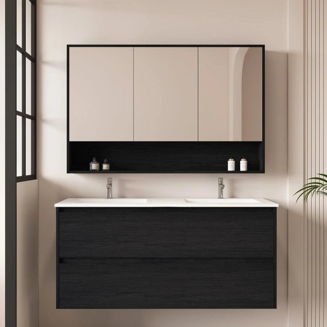 HERA MDF Wall Hung Vanity Cabinet Black Oak (All Sizes)