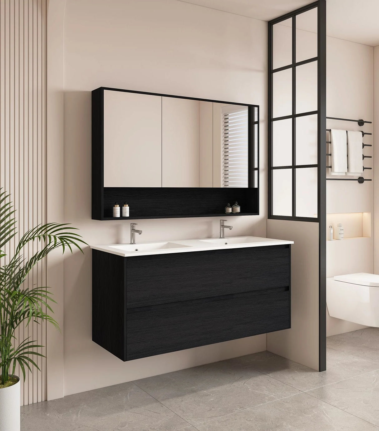 HERA MDF Wall Hung Vanity Cabinet Black Oak (All Sizes)