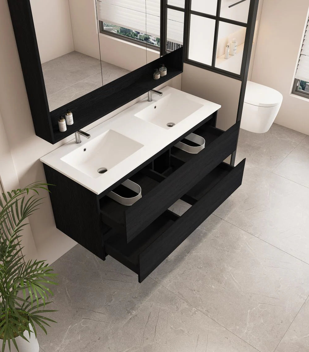 HERA MDF Wall Hung Vanity Cabinet Black Oak (All Sizes)