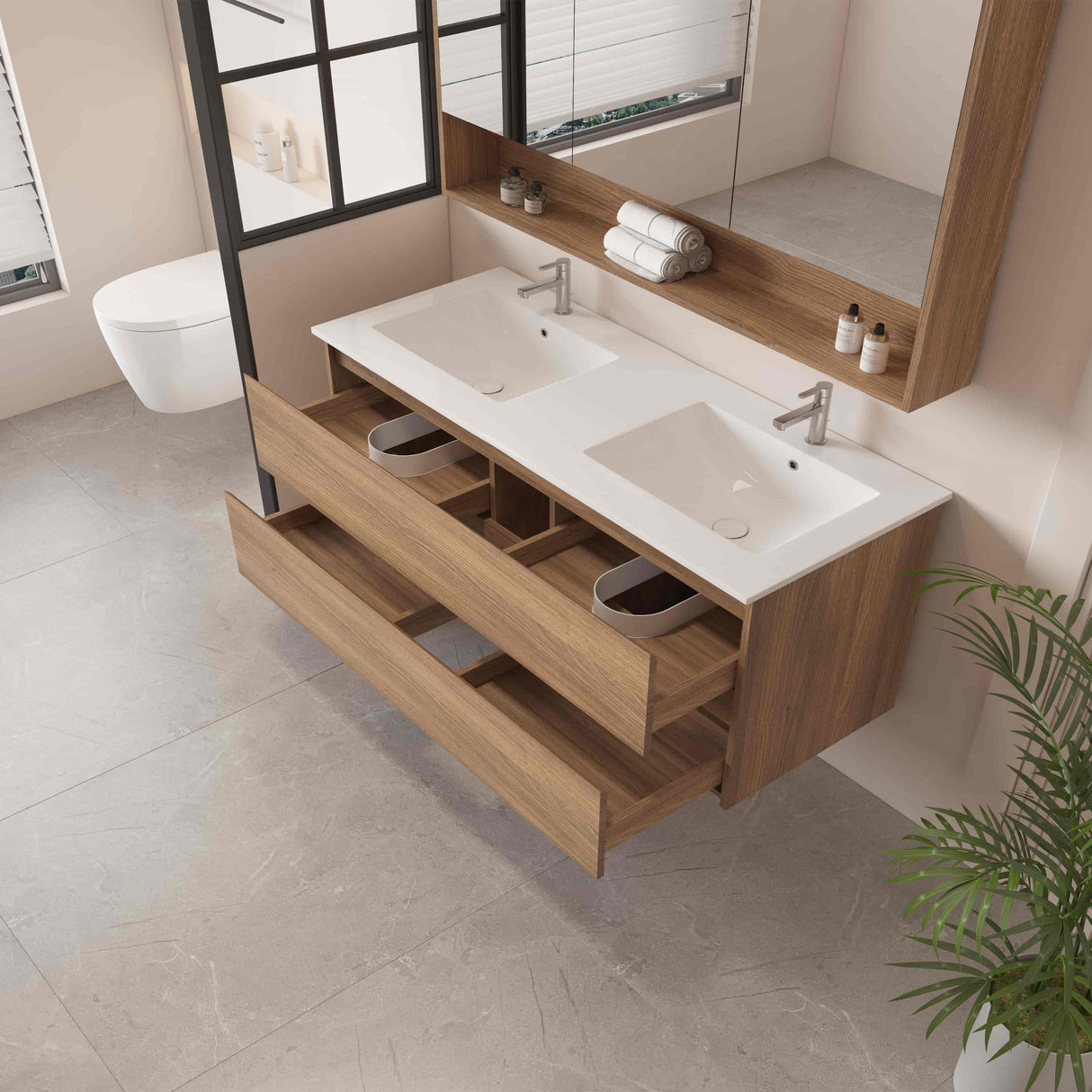 HERA MDF Wall Hung Vanity Cabinet Elegant Oak (All Sizes)