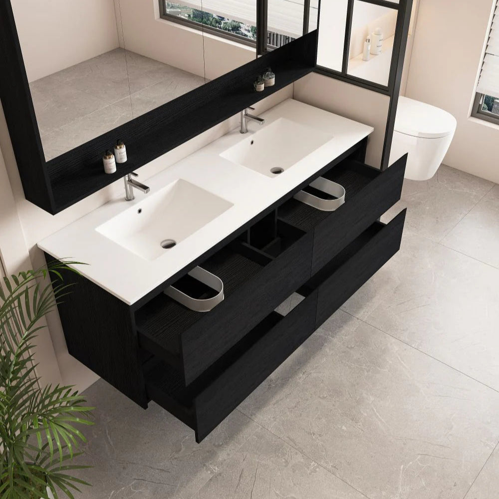 HERA MDF Wall Hung Vanity Cabinet Black Oak (All Sizes)