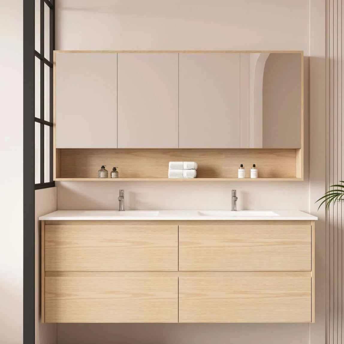HERA MDF Wall Hung Vanity Cabinet Tas Oak (All Sizes)