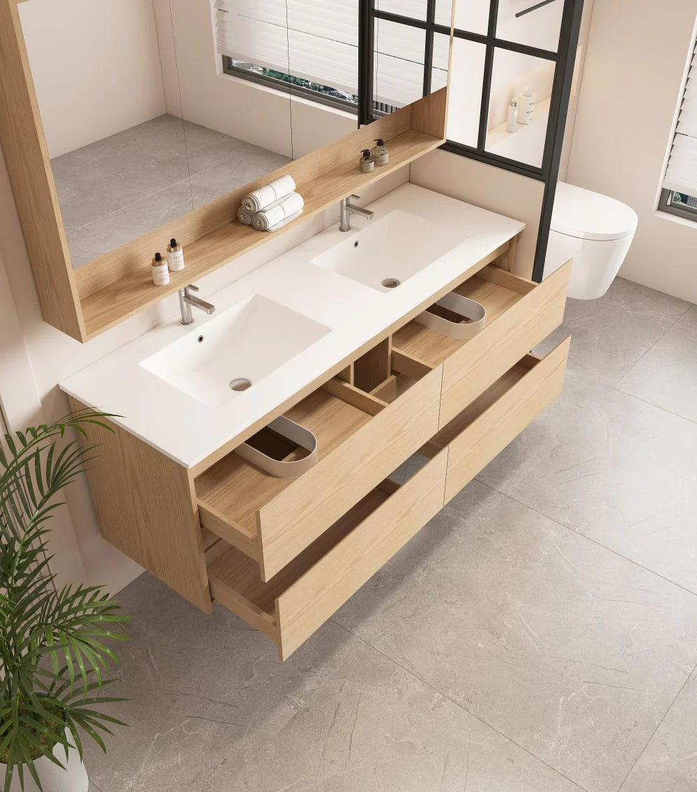 HERA MDF Wall Hung Vanity Cabinet Tas Oak (All Sizes)