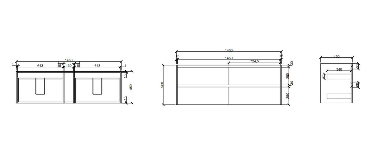 HERA MDF Wall Hung Vanity Cabinet Tas Oak (All Sizes)