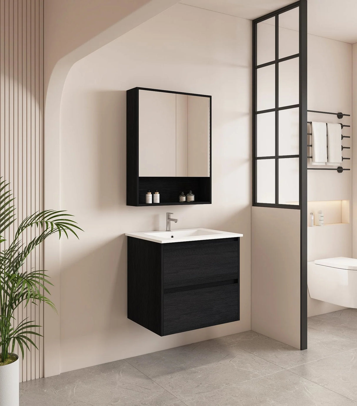 HERA MDF Wall Hung Vanity Cabinet Black Oak (All Sizes)