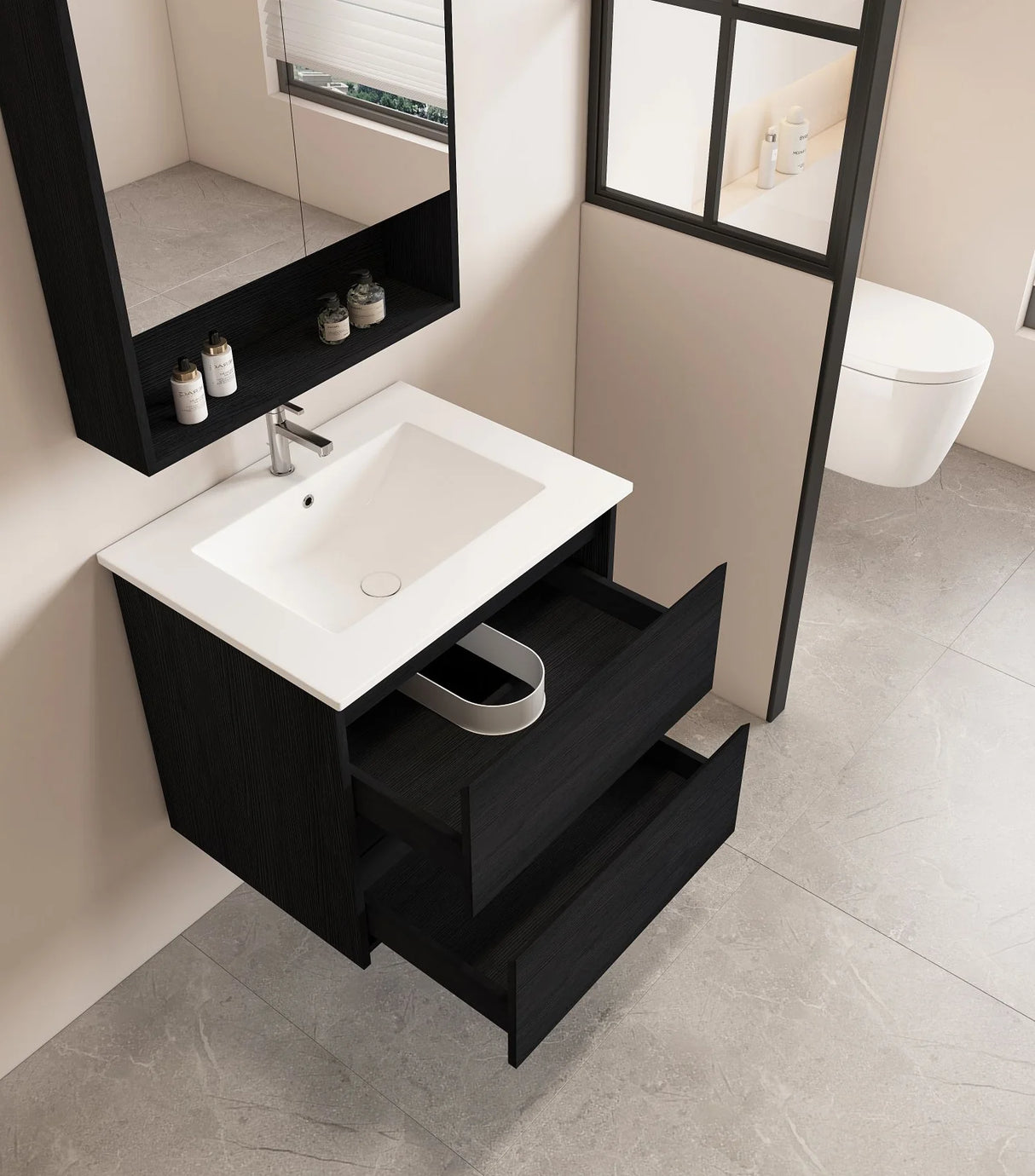 HERA MDF Wall Hung Vanity Cabinet Black Oak (All Sizes)