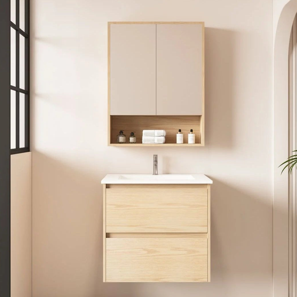 HERA MDF Wall Hung Vanity Cabinet Tas Oak (All Sizes)