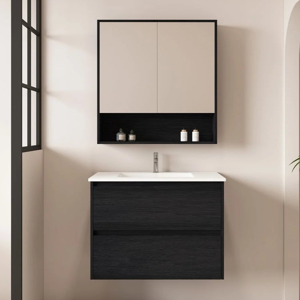 HERA MDF Wall Hung Vanity Cabinet Black Oak (All Sizes)