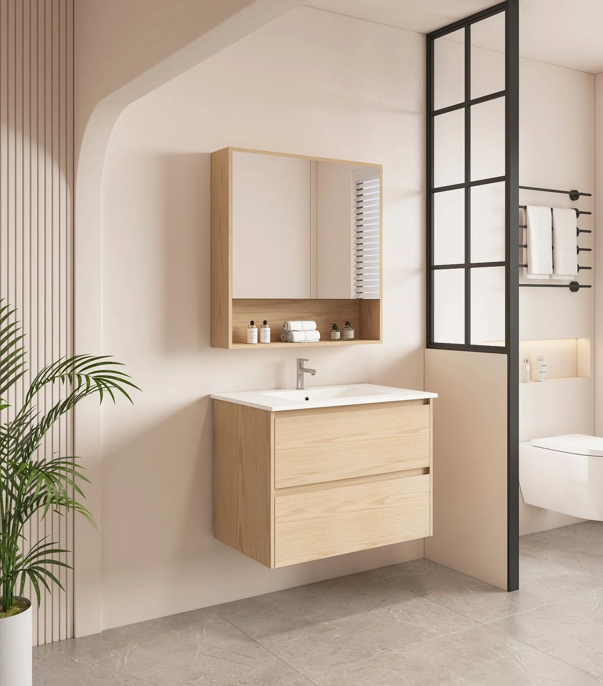 HERA MDF Wall Hung Vanity Cabinet Tas Oak (All Sizes)