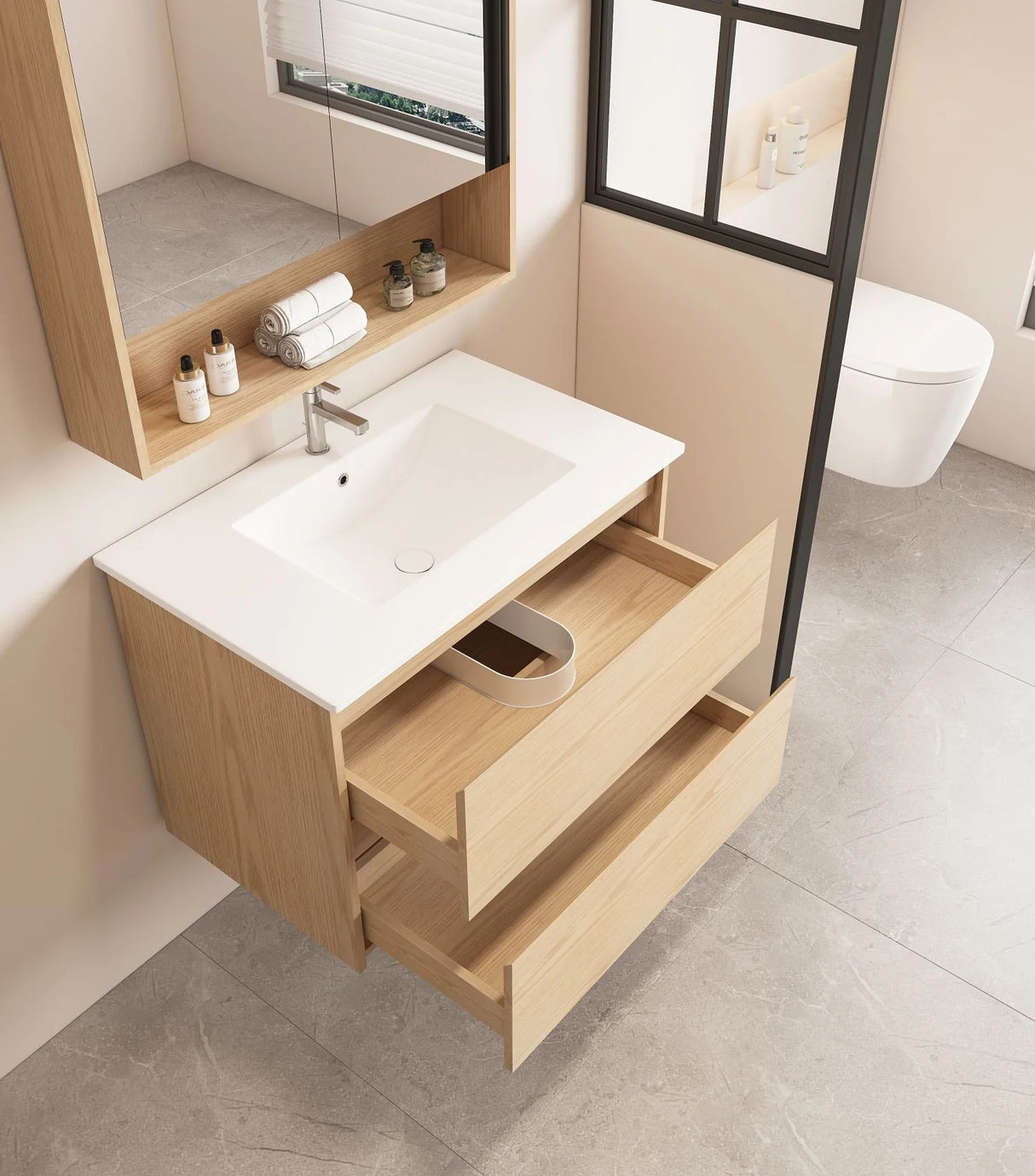 HERA MDF Wall Hung Vanity Cabinet Tas Oak (All Sizes)