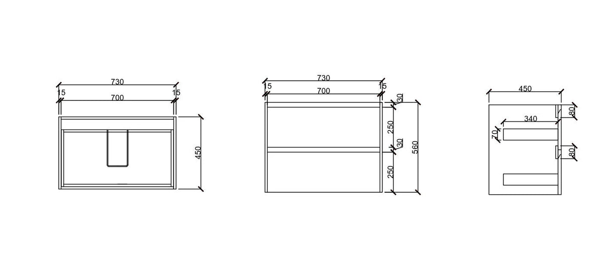 HERA MDF Wall Hung Vanity Cabinet Tas Oak (All Sizes)